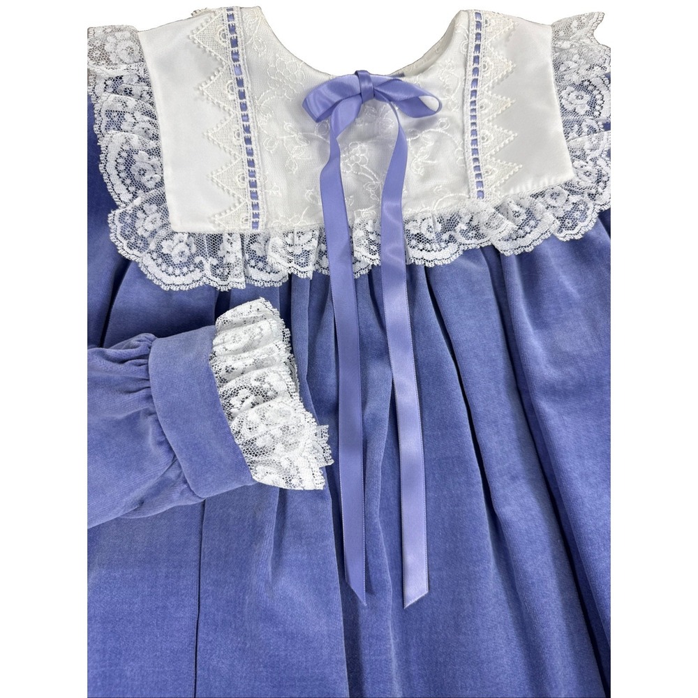 Rare Editions Dress Size 5 Lavender Lace Ribbon VELVET Cotton Made USA